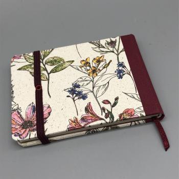 Buch Leinenrücken Blumen Gummiband handgebunden Notizen Rückseite